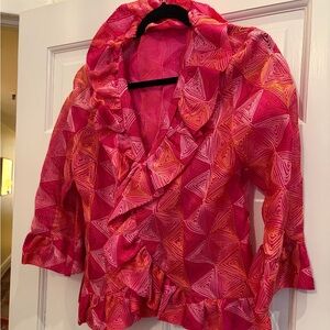 Vibrant Pink Ruffled Women's Top Custom Designed